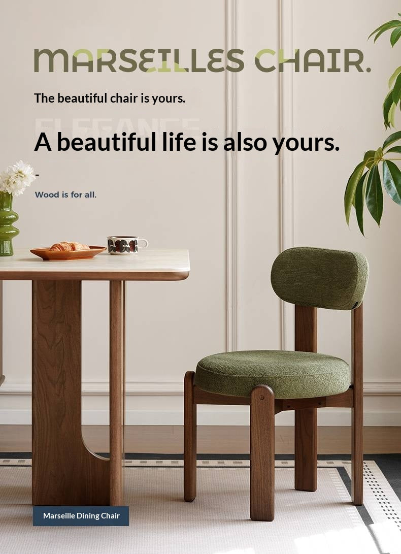 Set 4pcs Black Walnut Solid Wood, Solid Rubberwood Wood Upholstered Dining Chair, Modern Organic