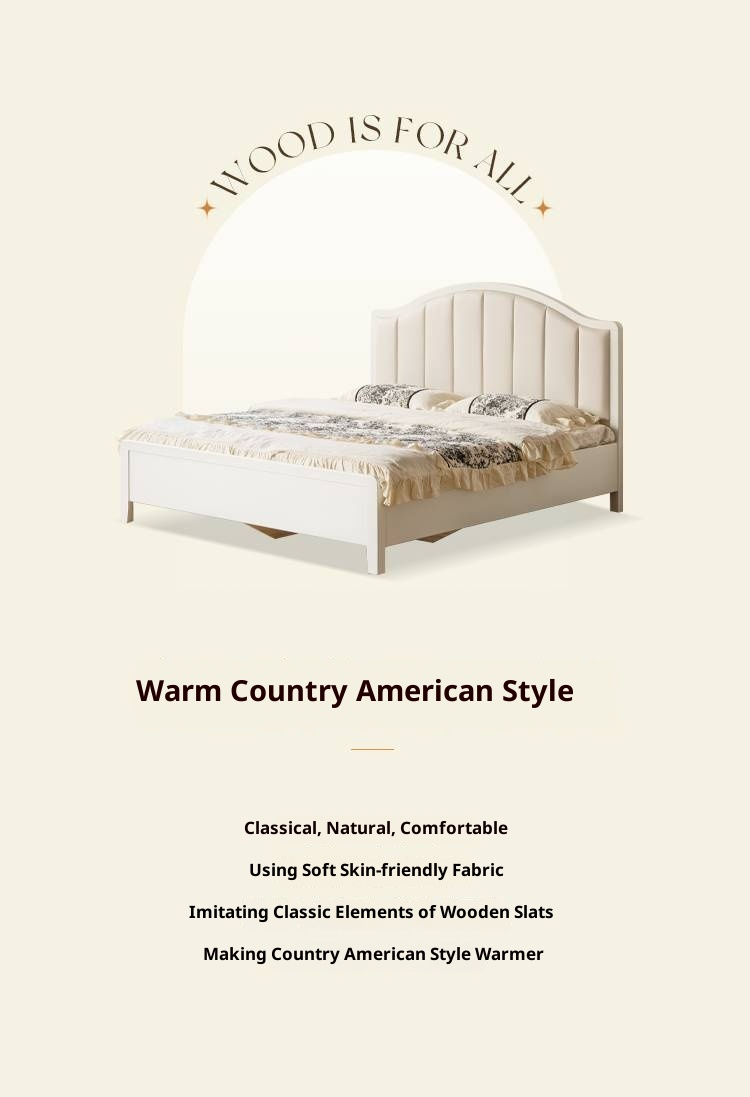 Rubberwood Solid Wood White Large Box Bed American Style