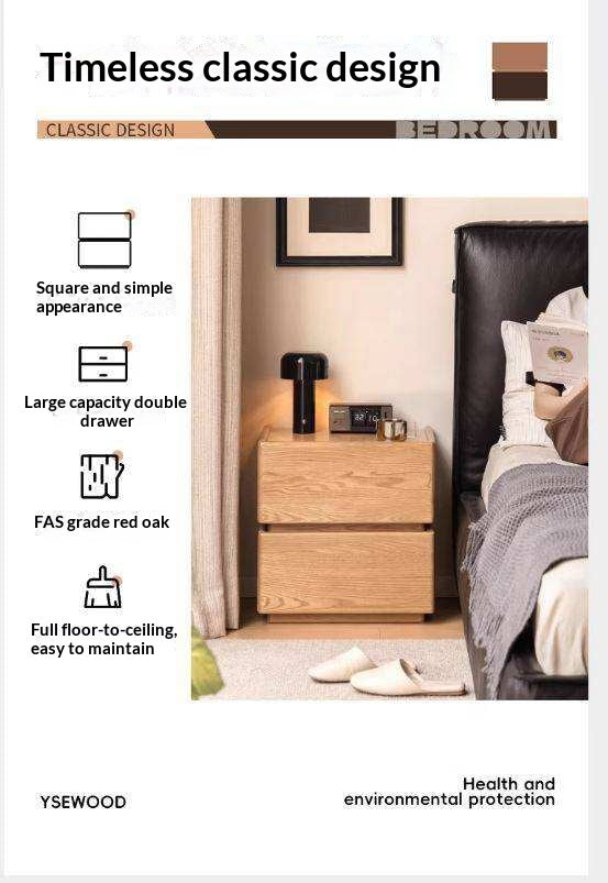 Oak Solid Wood Nightstand with Storage Drawer