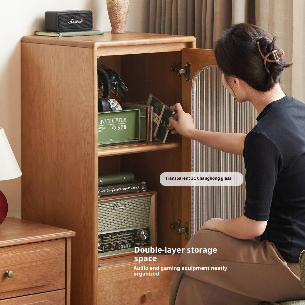 Cherry Solid Wood Vintage Style Side Cabinet.