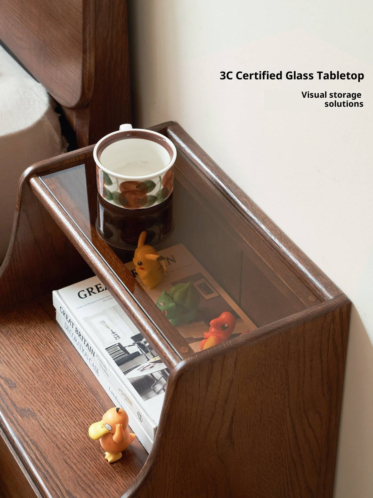 Solid Rubberwood, Oak Solid Wood Nightstand