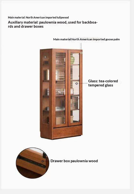 Tulipwood Solid Wood Antique Style Glass Bookshelf