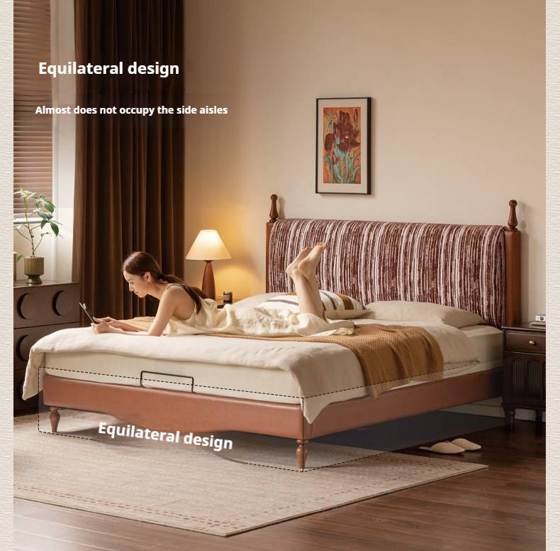 Ash Solid Wood Fabric Retro Edge Detachable Washable Soft Leaning Bed