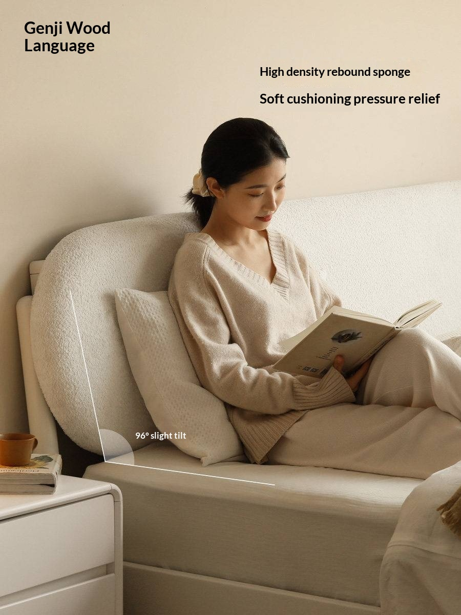 Poplar Solid Wood Bed — Upholstered with Fabric, Creamy Lambswool Soft Backrest