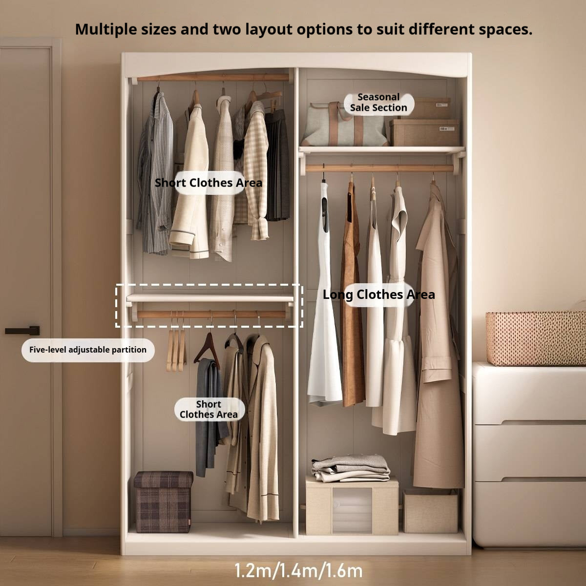 Solid RubberWood Wardrobe with curtains Design