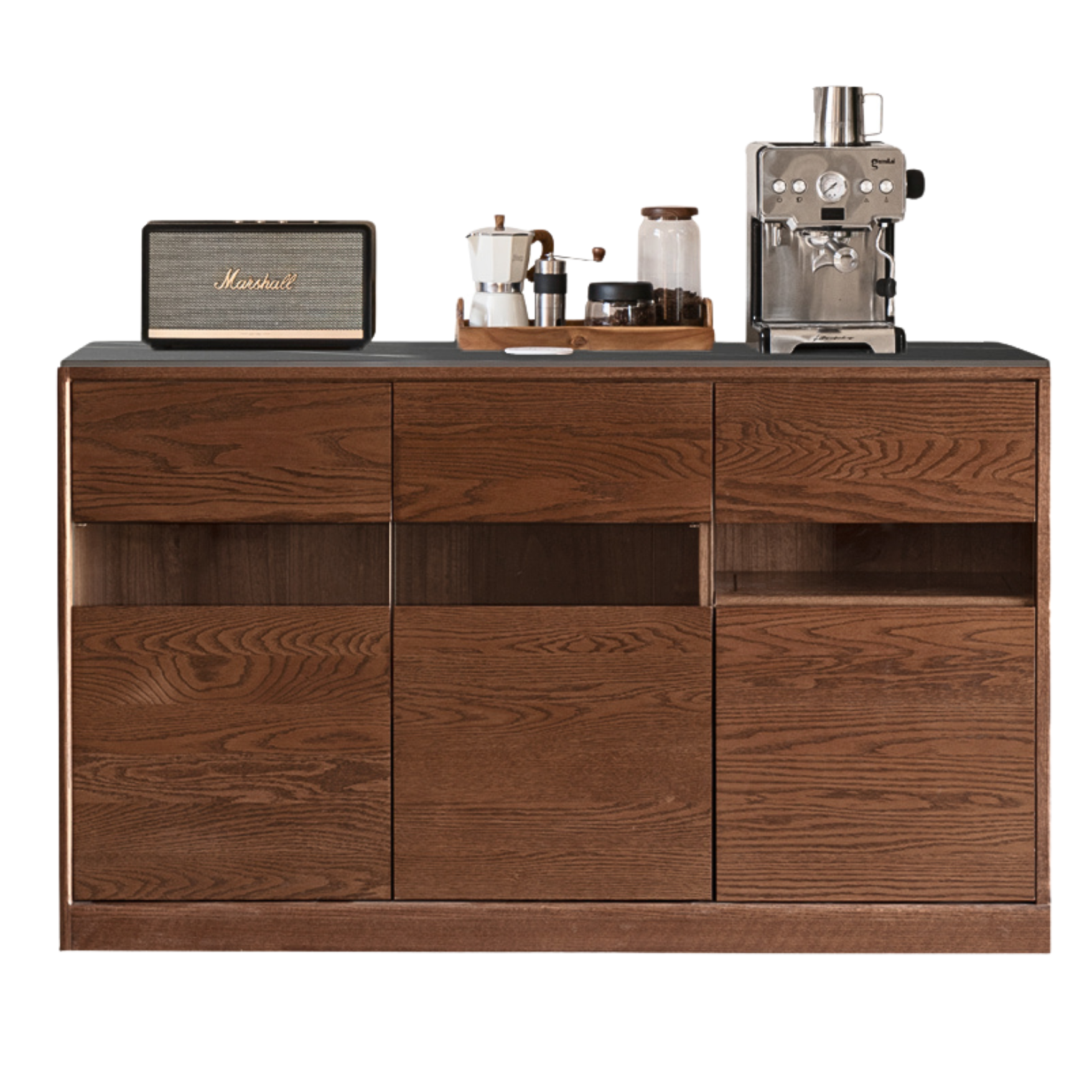 Oak Solid Wood Dining Storage Sideboard Against The Wall