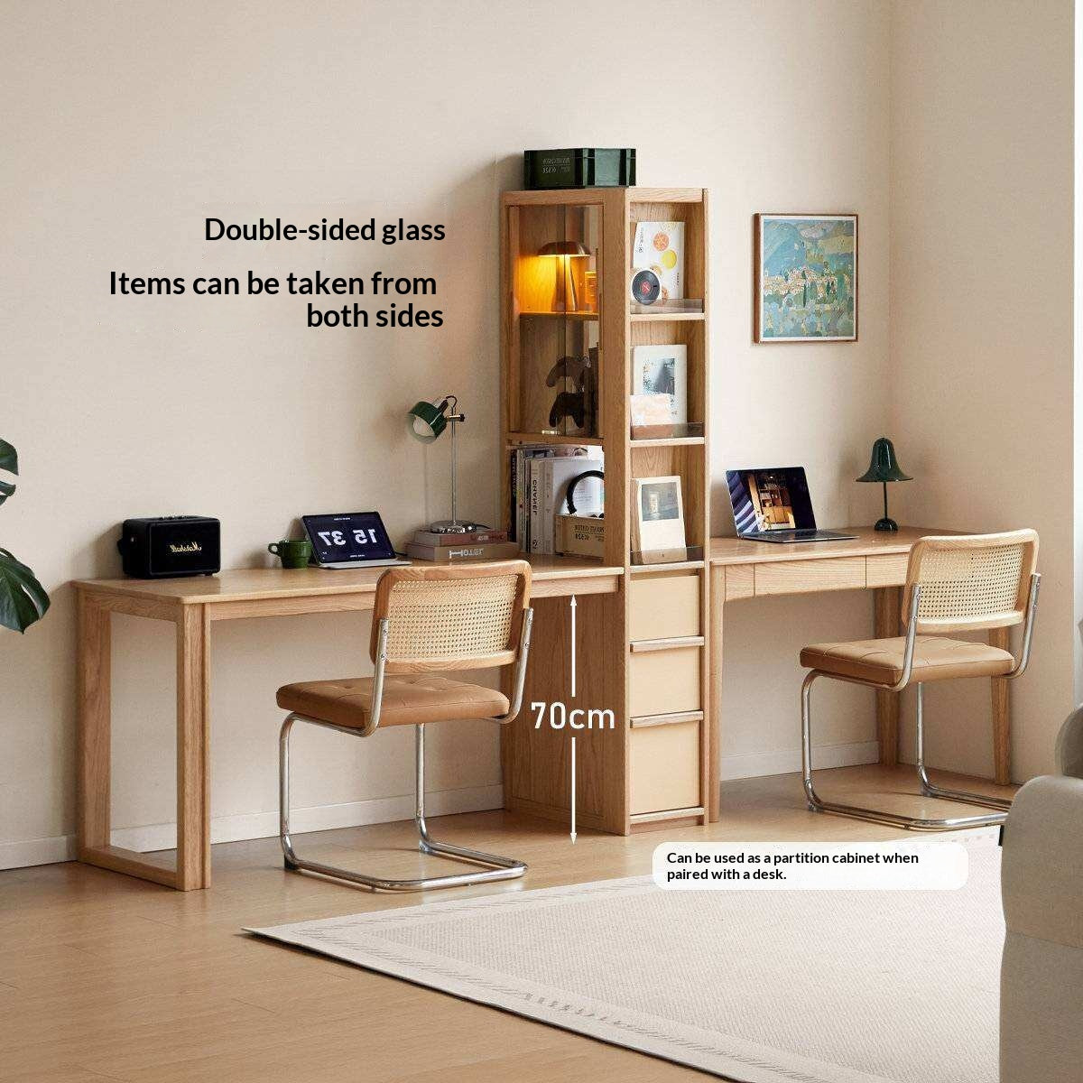 Oak Solid Wood Computer Desk with Integrated Frame and Minimalist Design