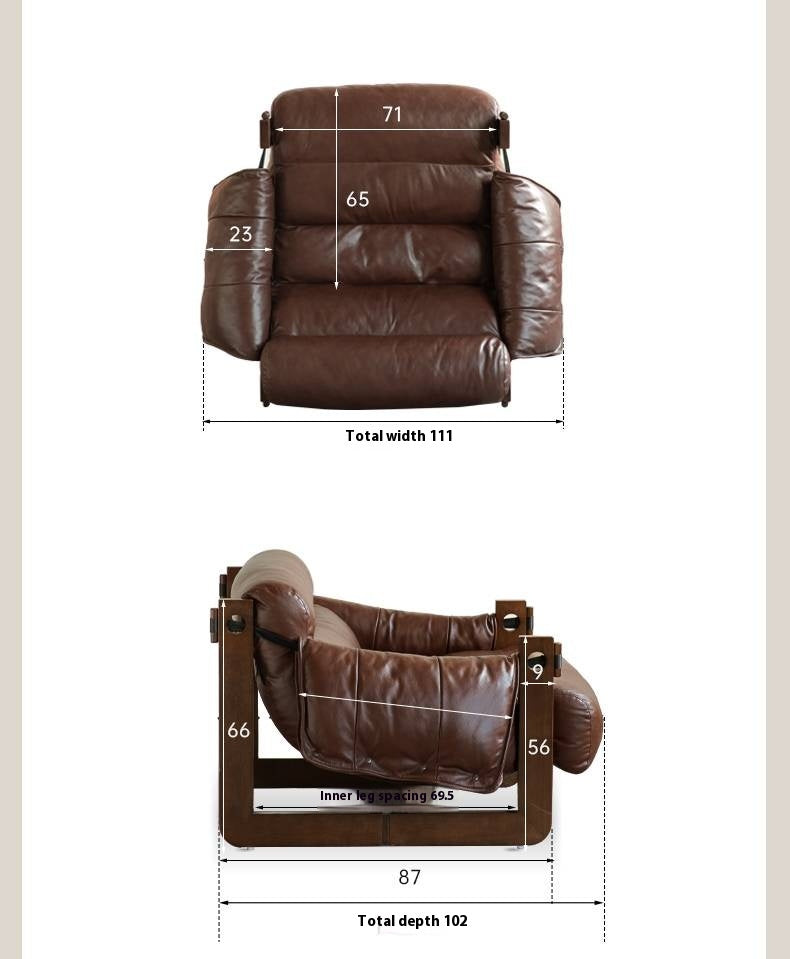 Genuine Leather Ash Solid Wood Sofa Chair, Mid-Century Style, Jersey Island Collection