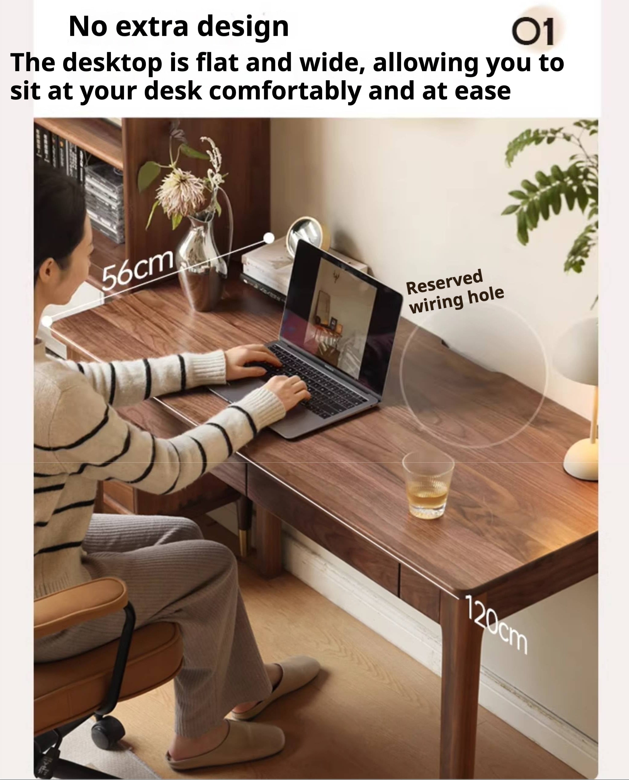 Black Walnut Solid Wood Desk With Drawers