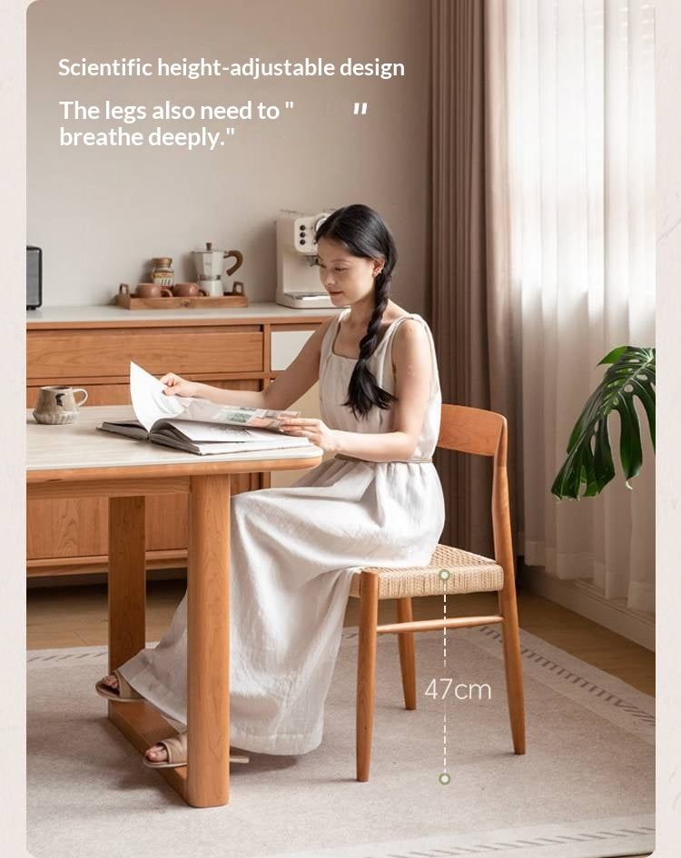 4 pcs -Cherry Solid Wood Dining Chair with Woven Cord Seat, Scandinavian Modern