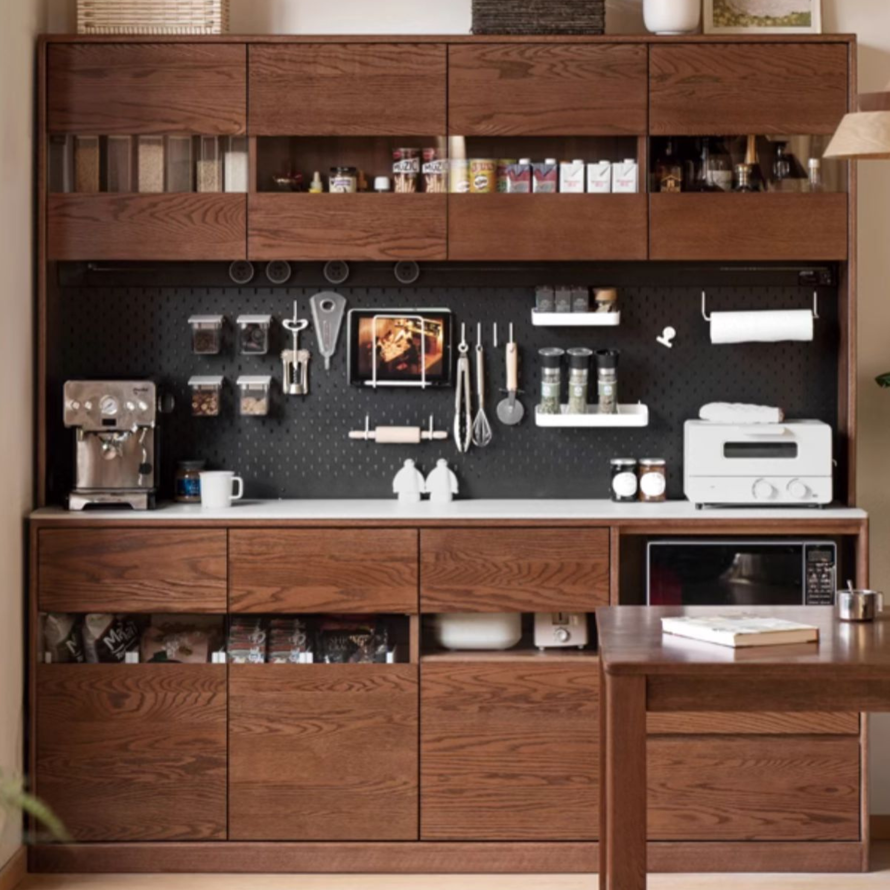 Oak Solid Wood Dining Storage Sideboard Against The Wall