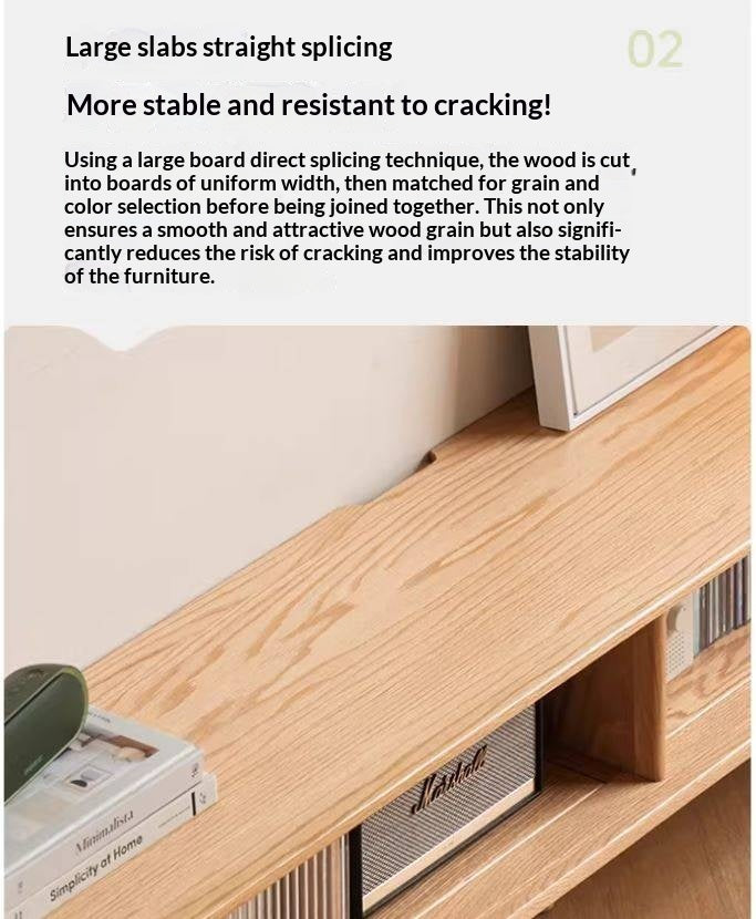 Solid RubberWood, Oak Solid Wood TV Stand Glass Sliding Door