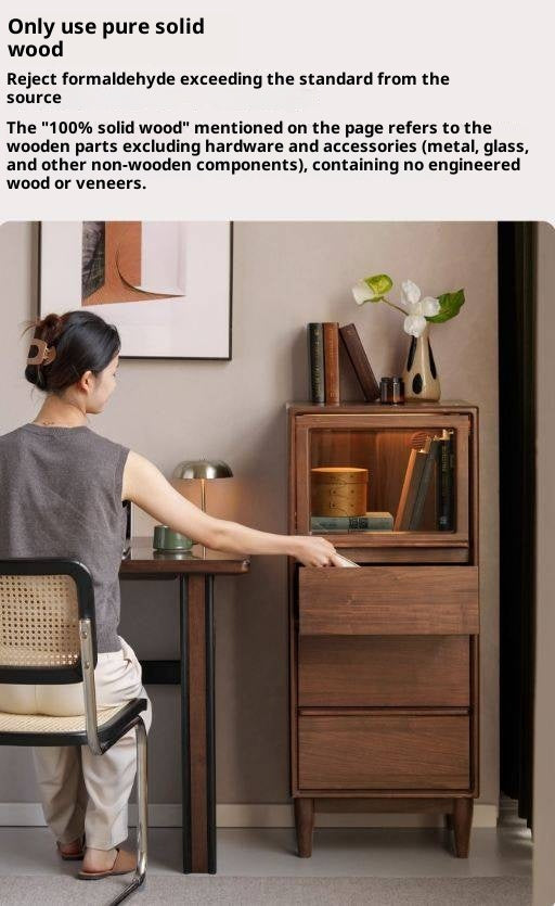 Black Walnut Solid Wood Italian Light Luxury Side Cabinet.