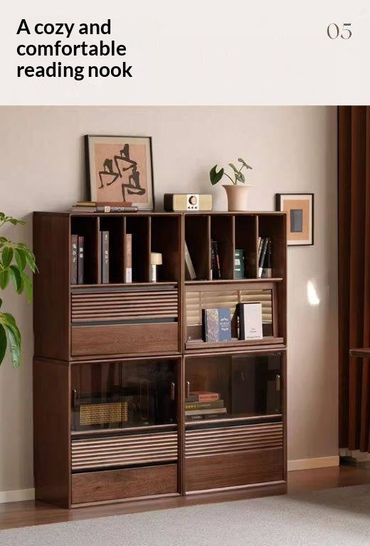Golden Sandalwood Solid Wood Wall-Mounted Bookcase with Free Combination Grid Design