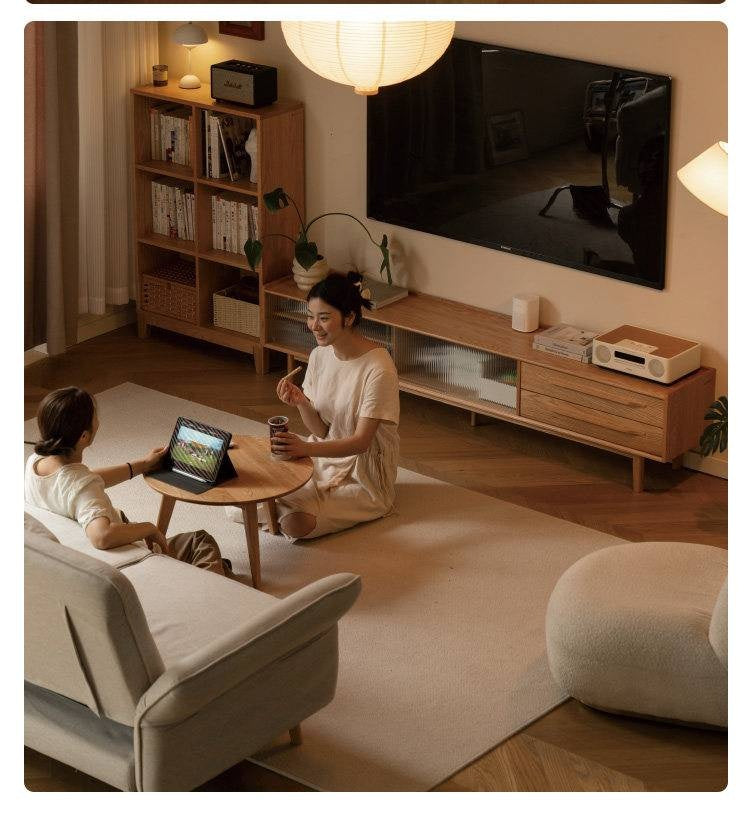 Oak Solid Wood TV Stand Sliding Door.