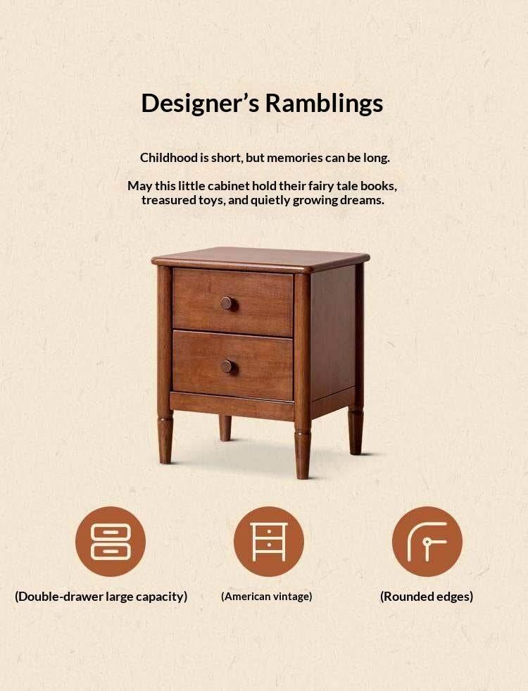 Solid Rubberwood American Retro Style Children's Nightstand
