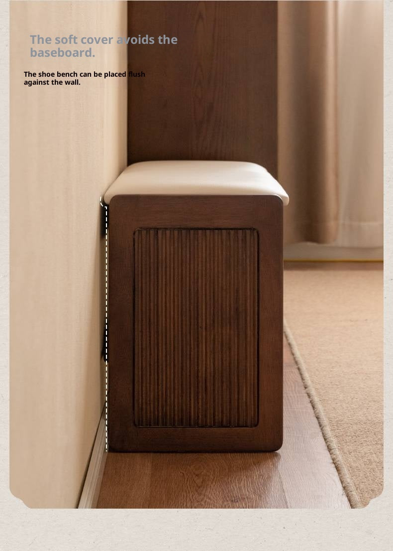 Solid Rubberwood Entryway Shoe Stool with Flip Top