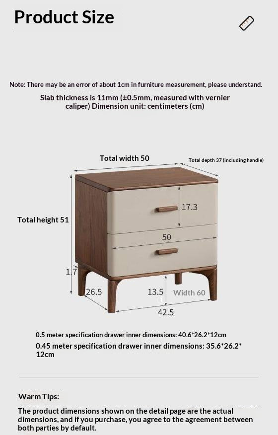 Black Walnut Solid Wood Italian Light Luxury Nightstand