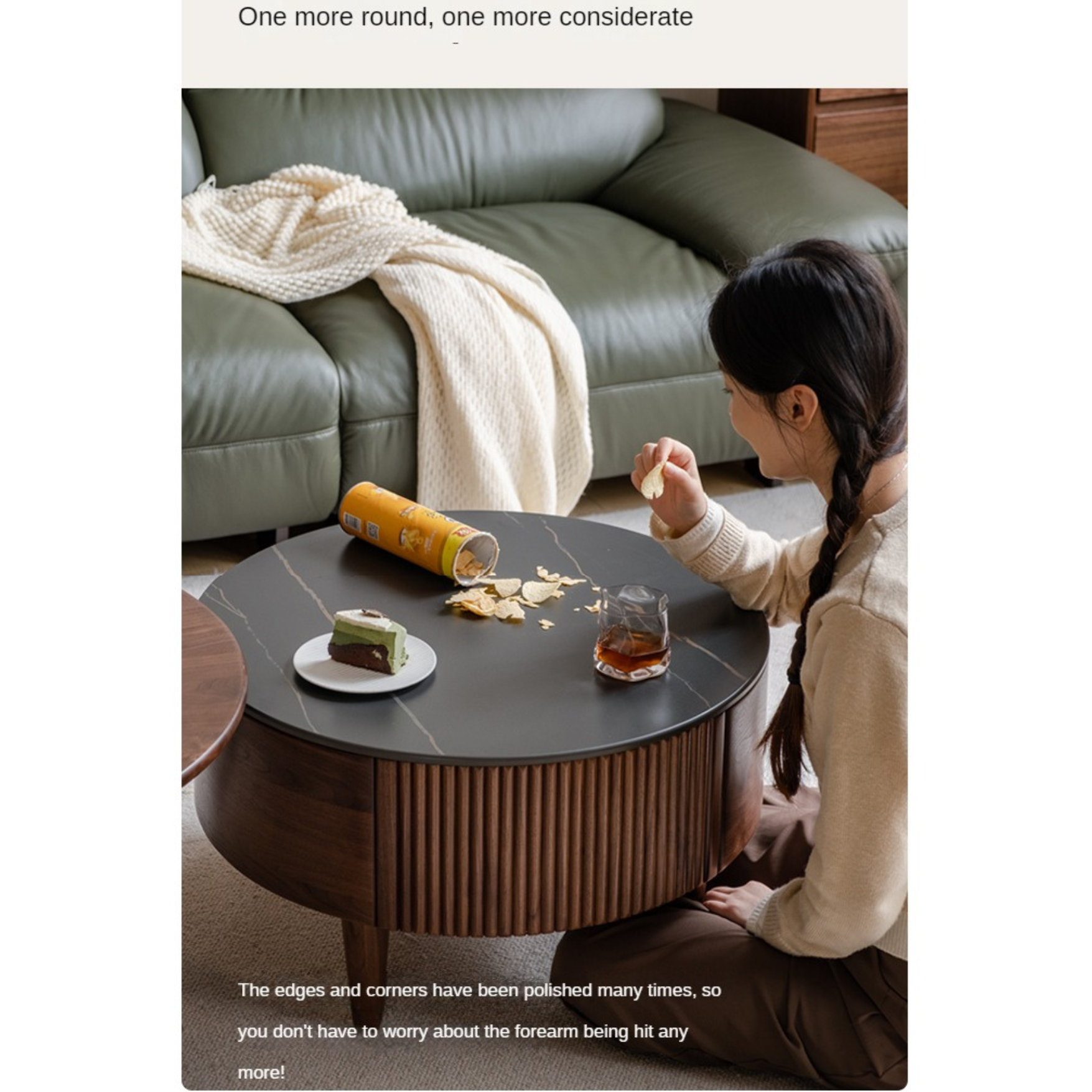 Black Walnut, Ash Solid Wood Combination Rock Plate Coffee Table