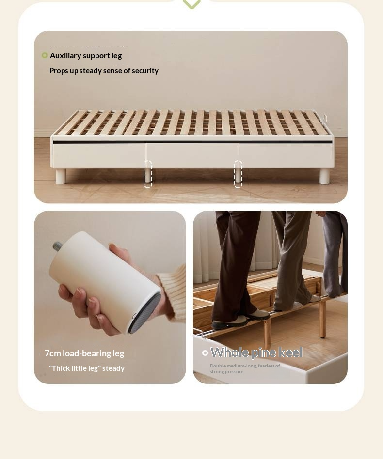 Rubberwood Solid Wood Platform Bed, Headboard-Free Box Bed