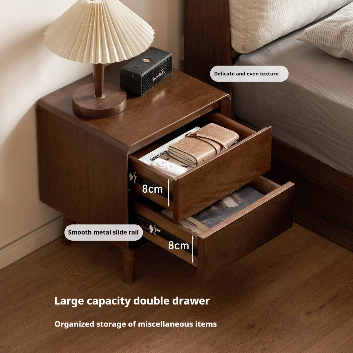 Solid Longan Hardwood Minimalist Style Nightstand