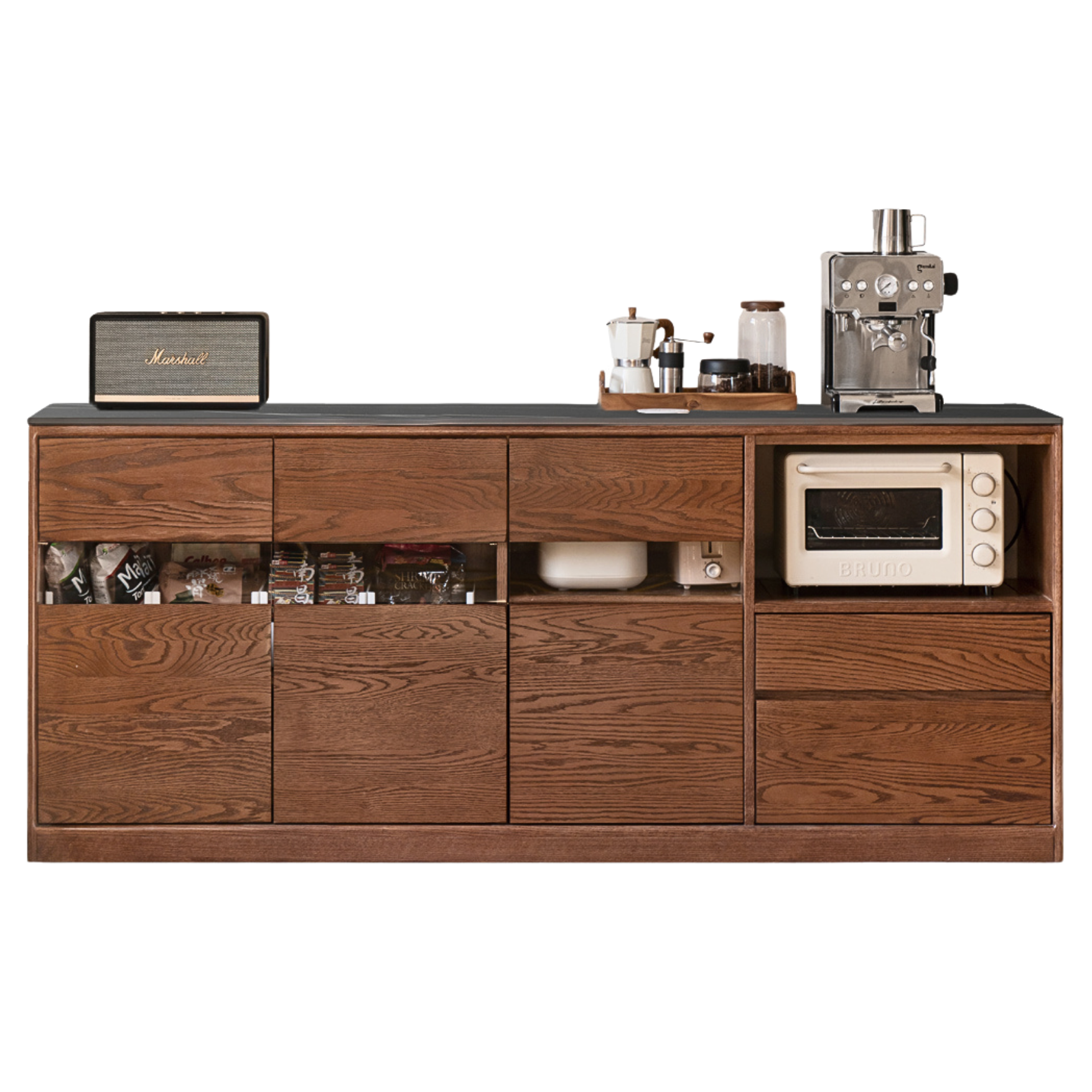Oak Solid Wood Dining Storage Sideboard Against The Wall
