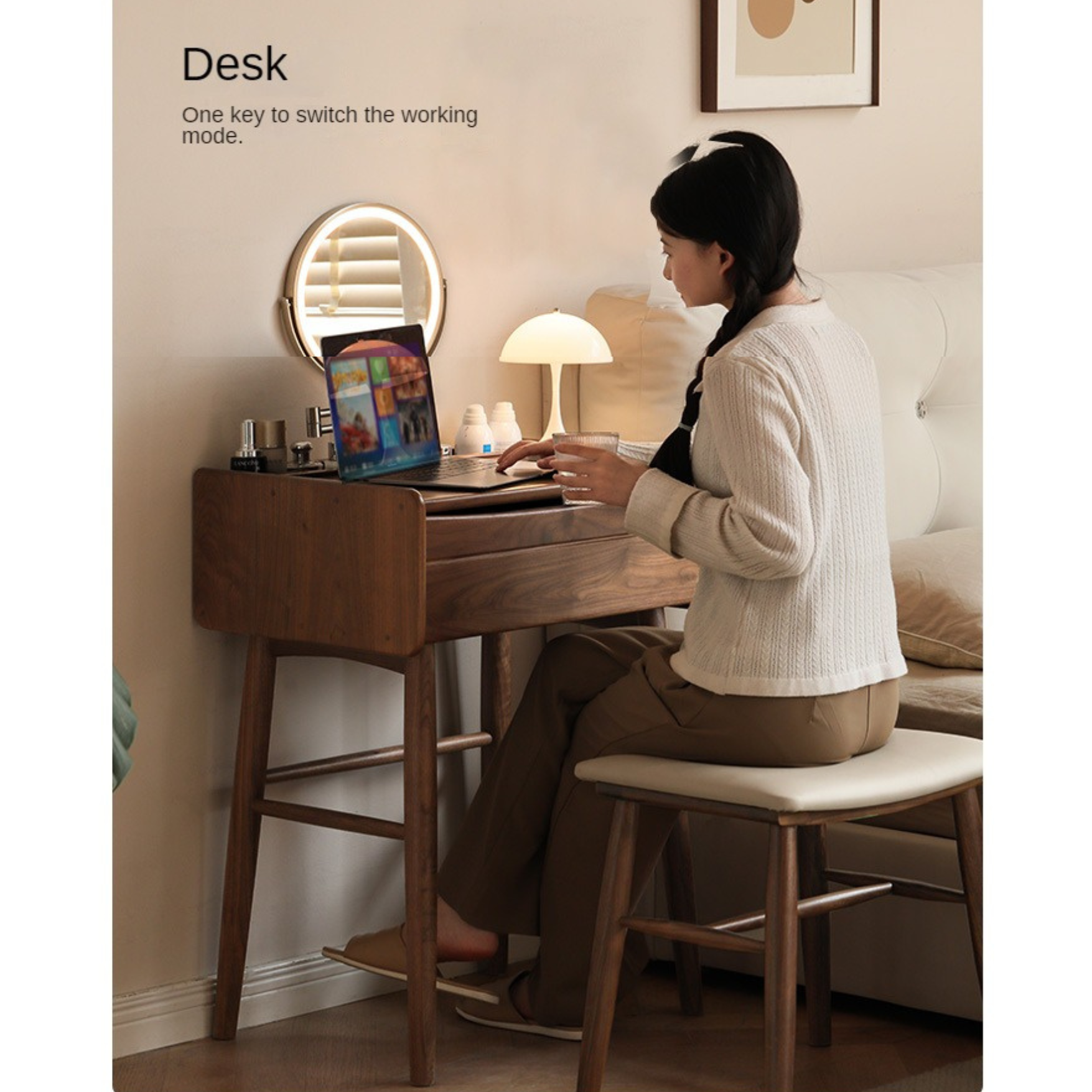 Black Walnut Solid Wood Dressing Table.