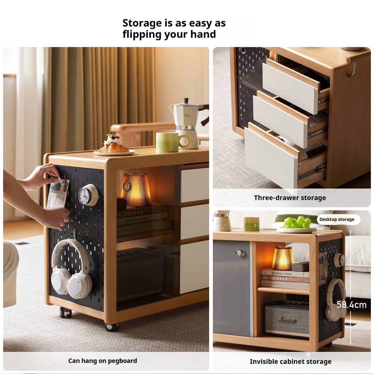 Beech Solid Wood Modern Corner Mobile Side Table