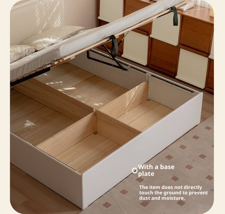 Rubberwood Solid Wood Bed Modern Minimalist Box Bed White Cream Style