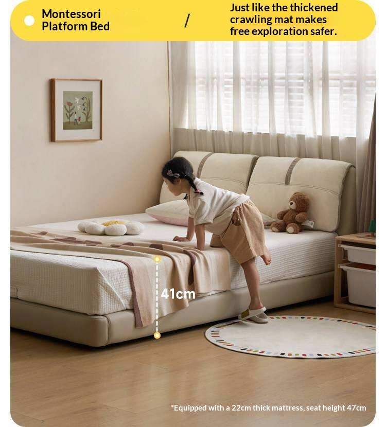 Kids Upholstered Montessori Platform Bed with Removable Washable Cover