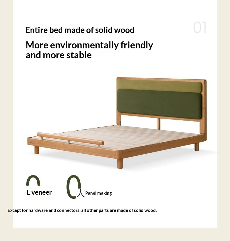 Cherry Solid Wood Fabric Soft Backrest Bed Modern Minimalist