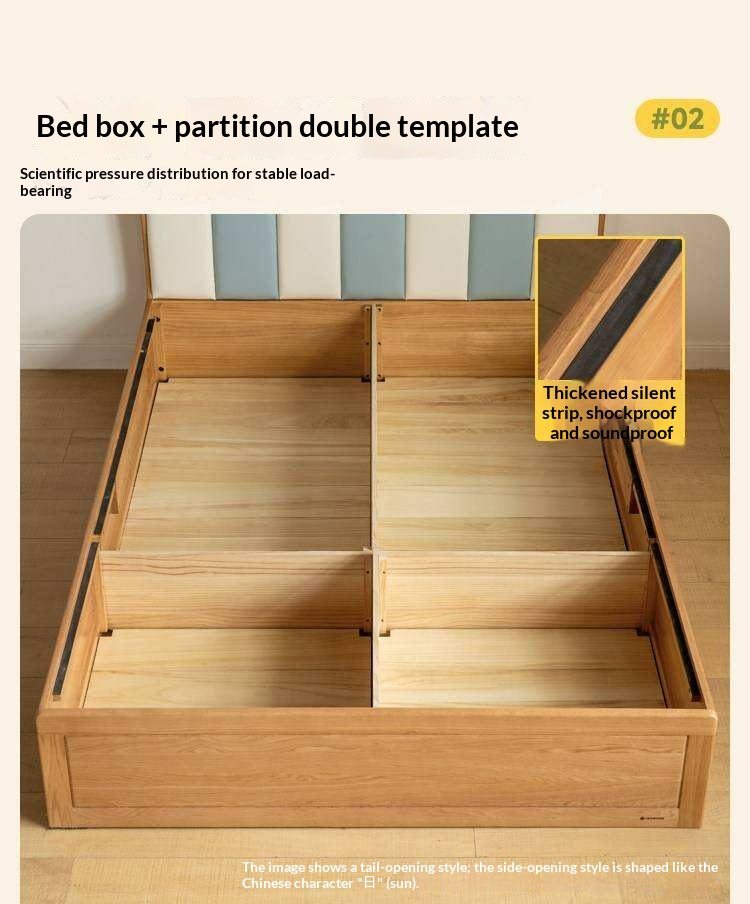 Oak Solid Wood Kids Bed with Adjustable Channel-Tufted Headboard and Gas-Lift Storage