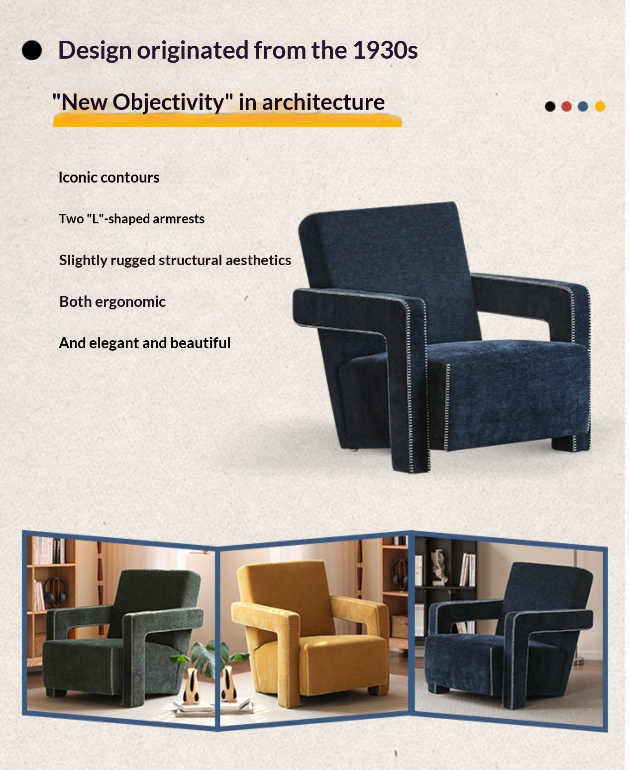 Italian-Inspired Sculptural Design Accent Chair, Modern Fabric Armchair