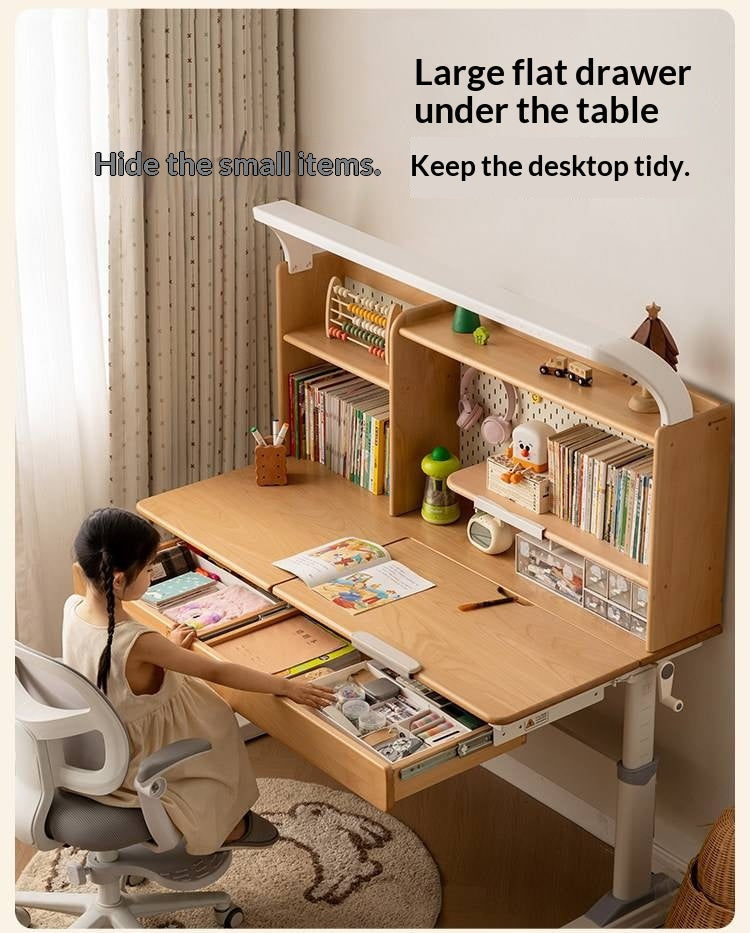 Beech Solid Wood Kids Raised and Lowered Study Table