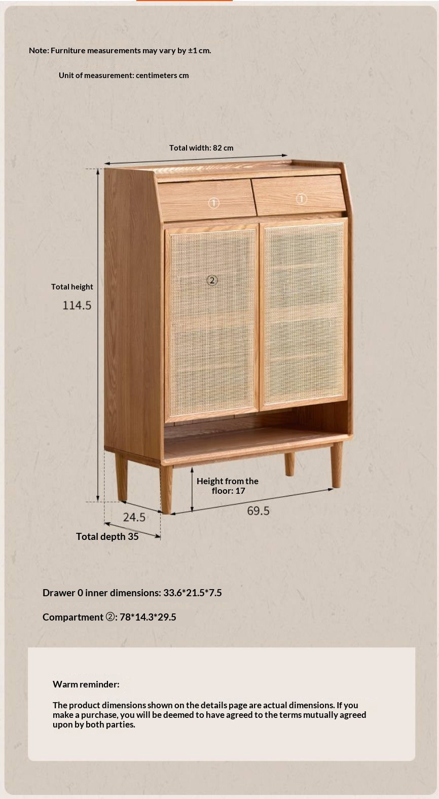 Oak Solid Wood Modern Entryway Shoe Cabinet with Drawers