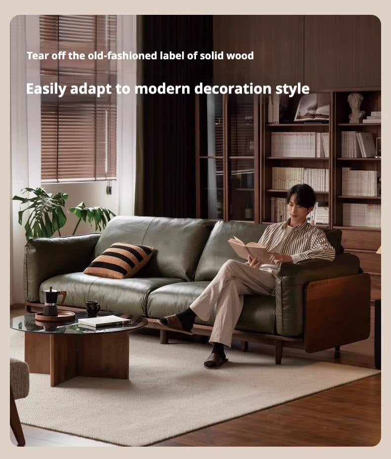 Black Walnut Solid Wood,Solid Sandalwood Genuine leather, fabric Sofa