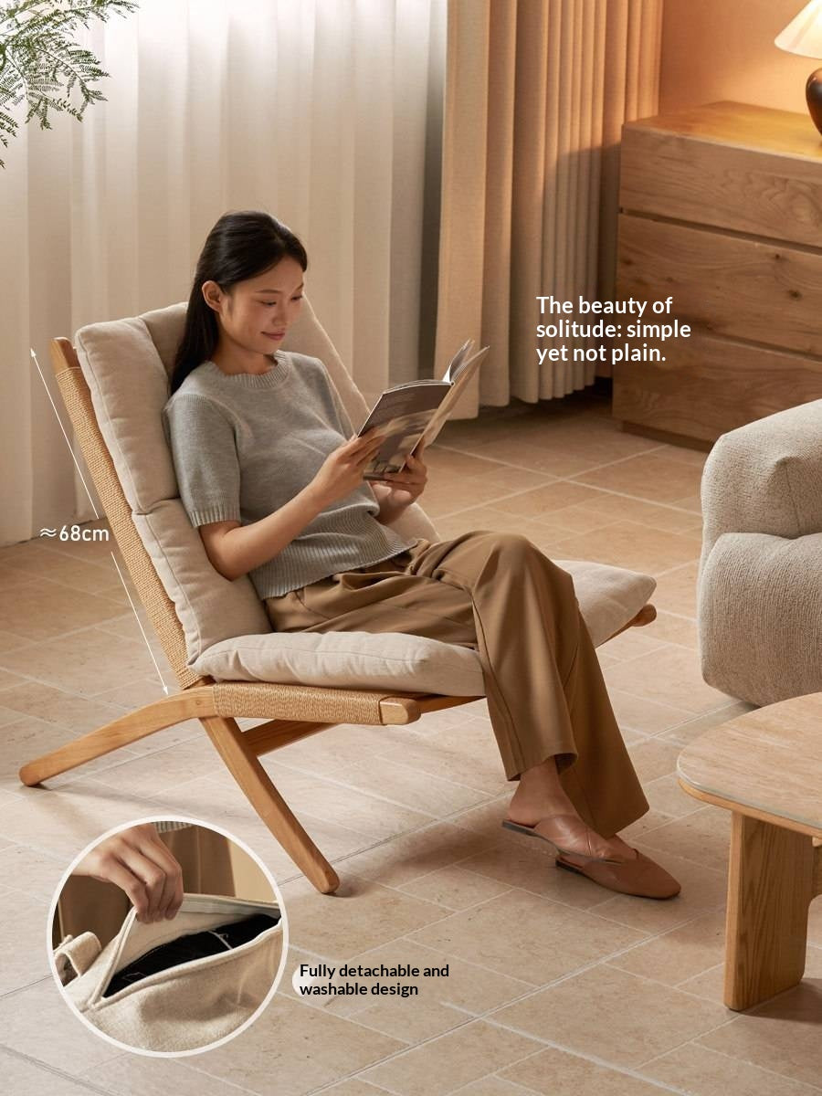 Oak Solid Wood Rope Weave Lounge Chair, Danish Mid Century Scandinavian Accent Chair