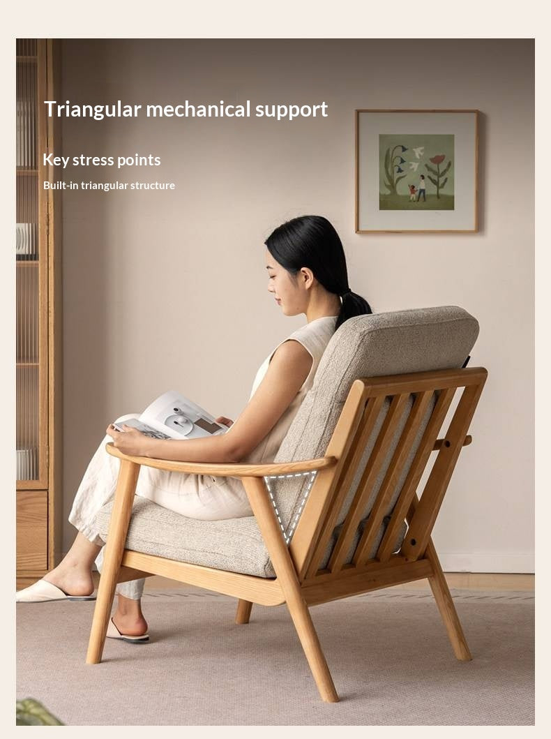 2 pcs Ash Solid Wood Genuine Leather, Fabrics Accent Chair, Modern Minimalist Lounge Chair