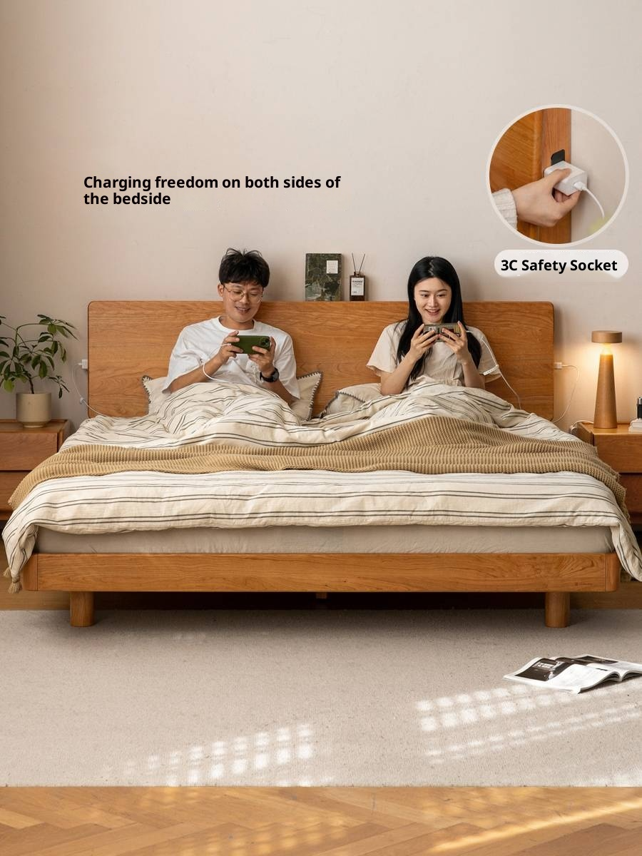 Cherry Solid Wood with Light Floating Bed Retro Simple