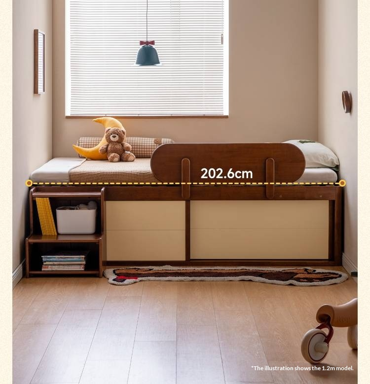 Rubberwood Solid Wood Kids’ Platform Bed and Hidden Storage
