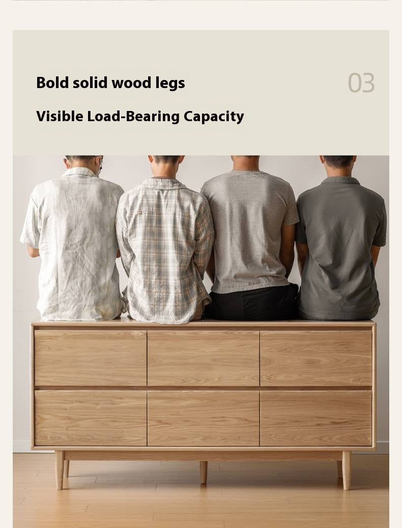 Ash Solid Wood Log Style Six Drawers Cabinet