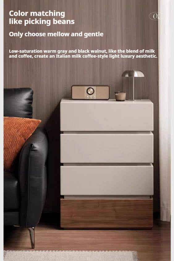 Black Walnut, Poplar Solid Wood Italian Light Luxury Side Cabinet.