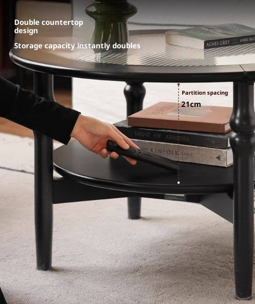 Rubber Solid Wood French Retro Glass Coffee Table.