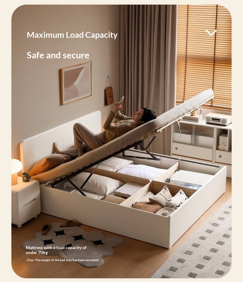 Rubberwood Solid Wood Bed — Modern Minimalist White Box Design