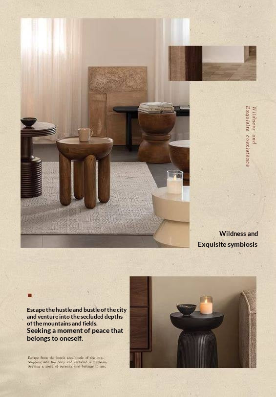 Mango Solid Wood Wabi Sabi Round Side Table