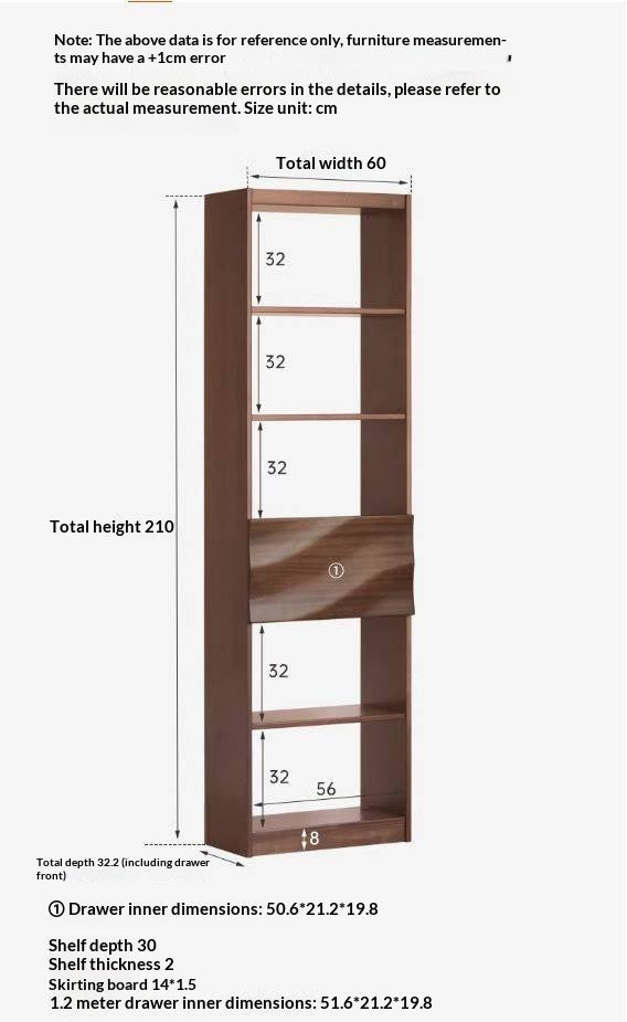 Black Walnut Solid Wood Bookshelf with Combination Storage and Display Shelves