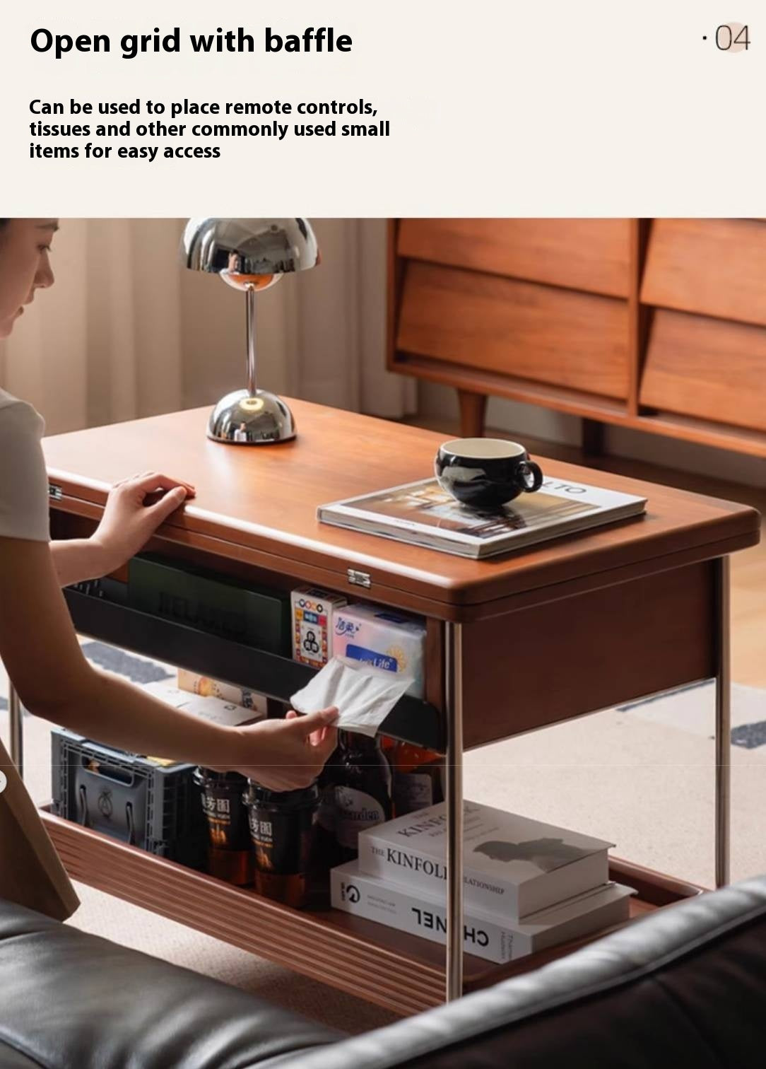 Poplar Solid Wood Middle Ancient Style Mobile Coffee Table