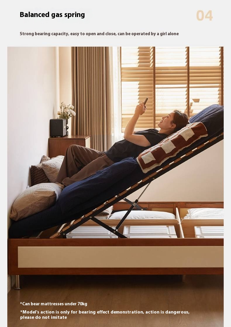 Poplar Solid Wood Bauhaus Style Platform Bed, Headboard-Free Bed