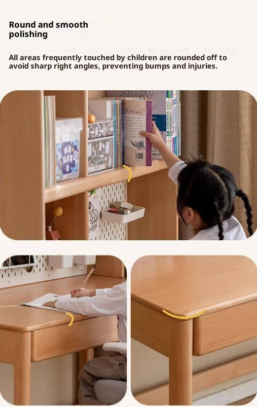 Beech Solid Wood Bookshelf Integrated Сhildren's Learning Desk