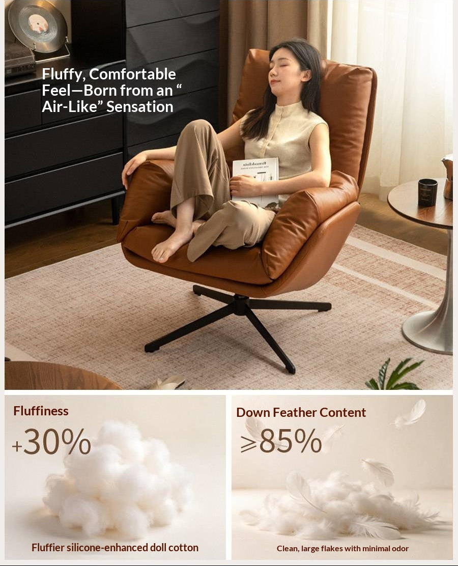 Organic Leather Italian Swivel Lounge Chair
